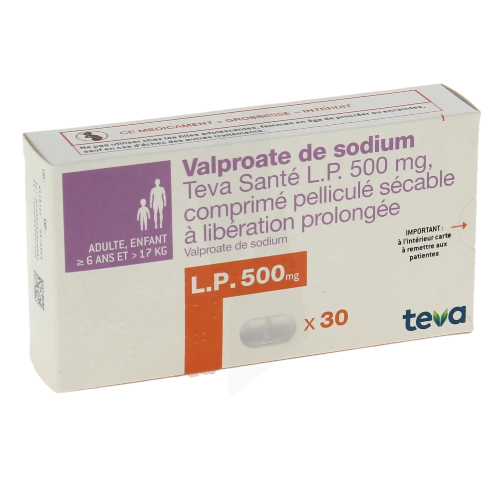 Valproate De Sodium Teva Sante L.p. 500 Mg, Comprimé Pelliculé Sécable à Libération Prolongée