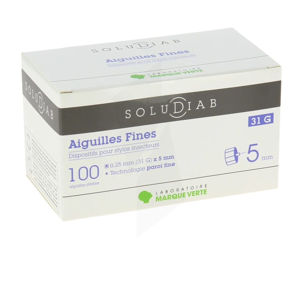 Soludiab Aiguilles Stylos Insuline 5mm Fines 31g  Bt100