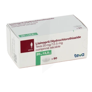 Lisinopril/hydrochlorothiazide Teva 20 Mg/12,5 Mg, Comprimé Sécable