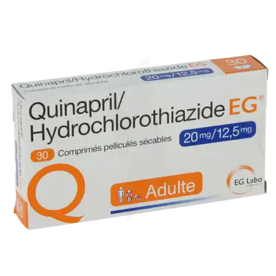 QUINAPRIL HYDROCHLOROTHIAZIDE EG 20 mg/12,5 mg, comprimé pelliculé sécable