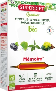 Superdiet Quatuor Bio Solution Buvable Mémoire 20 Ampoules/15ml