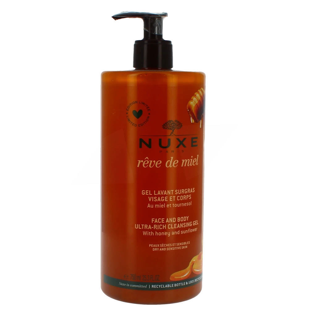 Nuxe Rêve De Miel Gel Lavant Surgras Visage Corps Flacon Pompe De 750 Ml