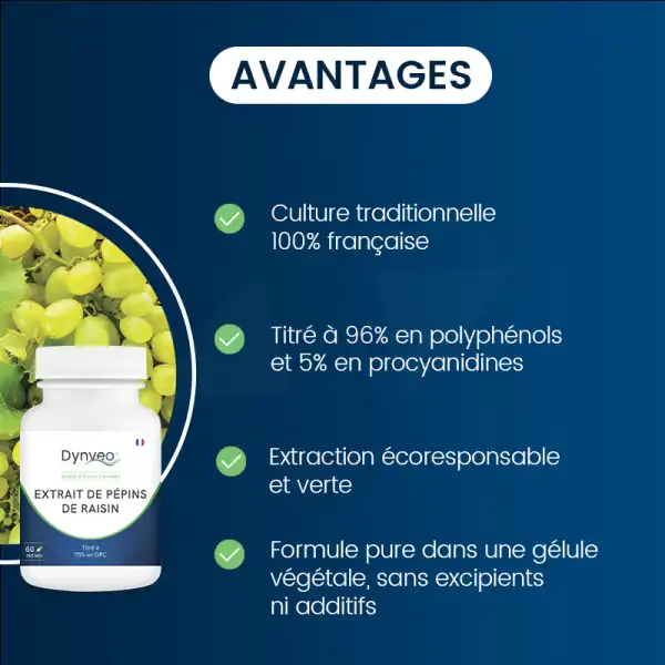 Dynveo Opc Extrait De Pépins De Raisin 96% Polyphénols 150mg 60 Gélules