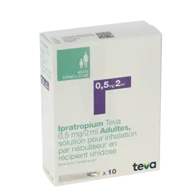 IPRATROPIUM TEVA 0,5 mg/2 ml ADULTES, solution pour inhalation par nébuliseur en récipient unidose