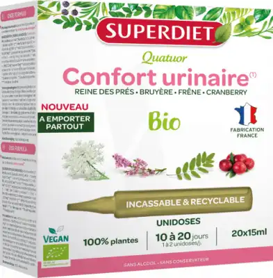 Acheter Superdiet Quatuor Bio Solution Buvable Confort Urinaire 20 Unidoses/15ml à Mereau
