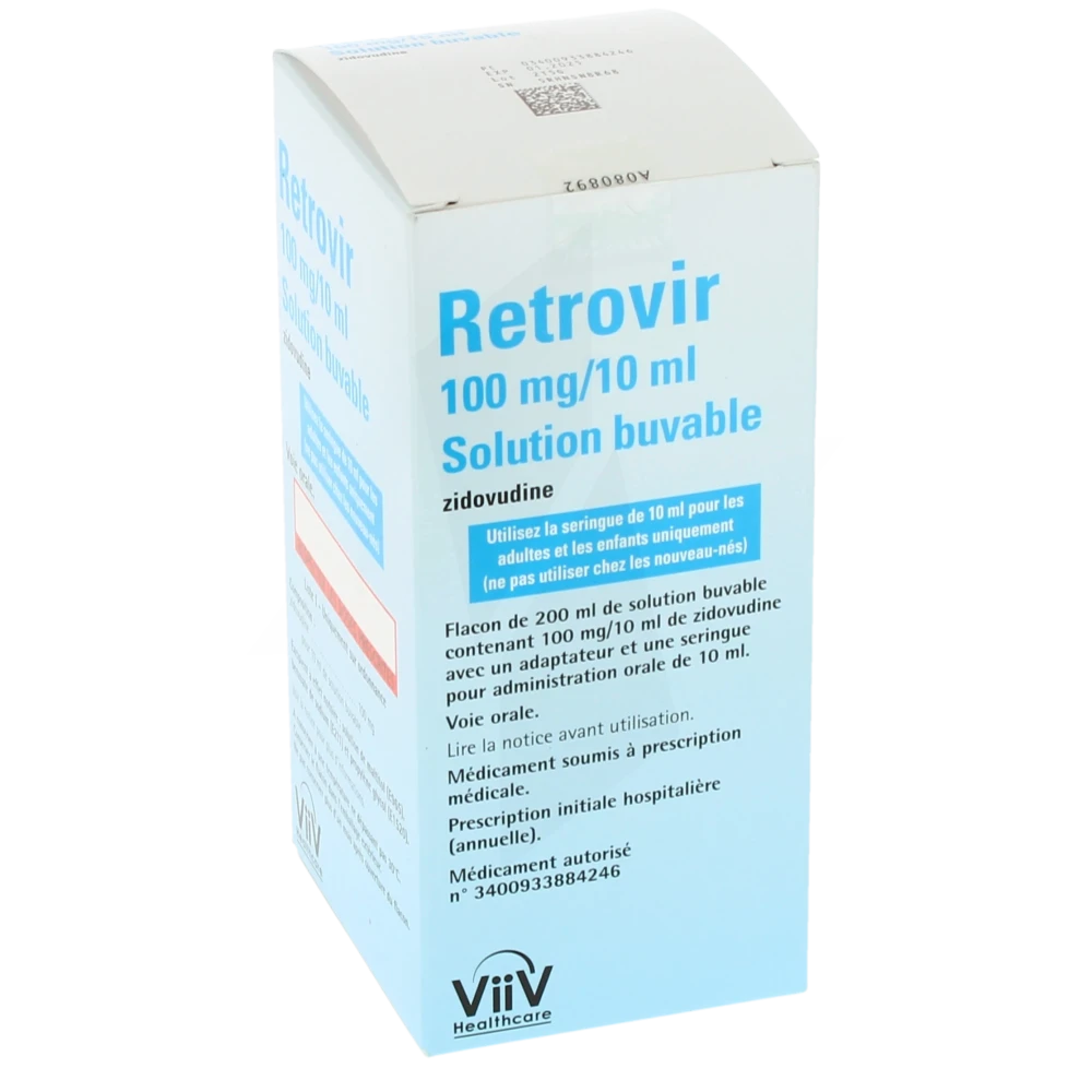 Retrovir 100 Mg/10 Ml, Solution Buvable