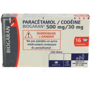 Paracetamol/codeine Biogaran 500 Mg/30 Mg, Comprimé