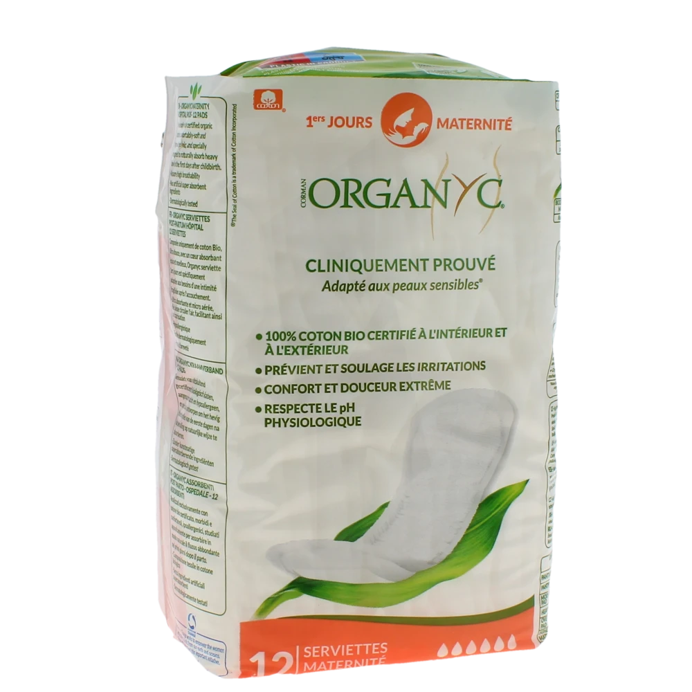 Organyc Serviette Périodique Maternité Coton Bio Premiers Jours Sachet De 12