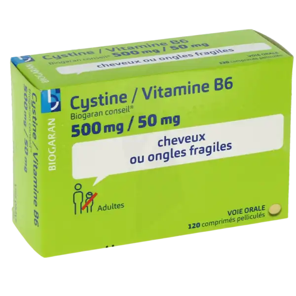 Cystine/vitamine B6 Biogaran Conseil 500 Mg/50 Mg Cpr Pell Plq/120