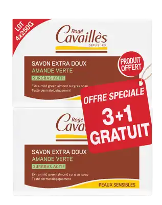 Rogé Cavaillès Savon Surgras Extra doux Amande verte 3x250g + 1 offert