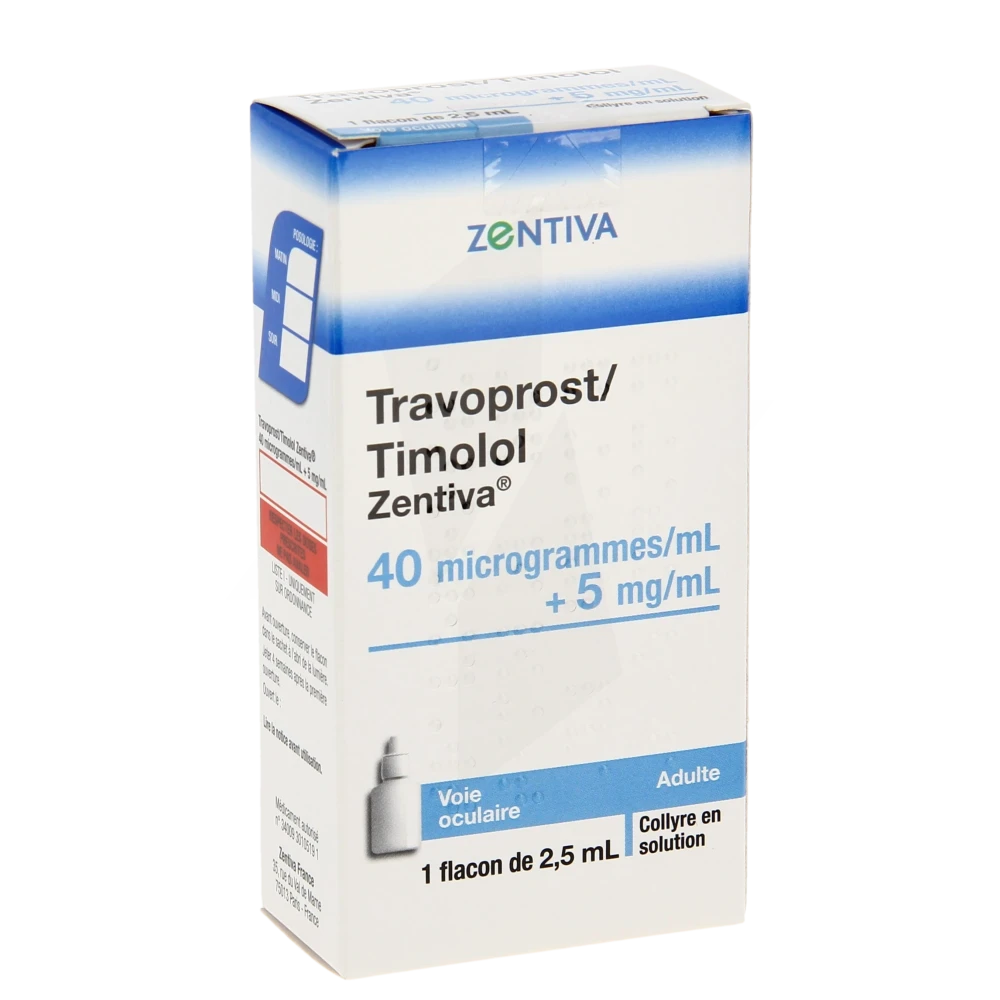 Travoprost/timolol Zentiva 40 Microgrammes/ml + 5 Mg/ml, Collyre En Solution