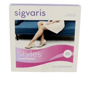 Sigvaris Styles Transparent Bas Auto-fixants  Femme Classe 2 Noir Small Long