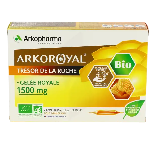Arkoroyal Gelée Royale Bio 1500 Mg Solution Buvable 20 Ampoules/10ml