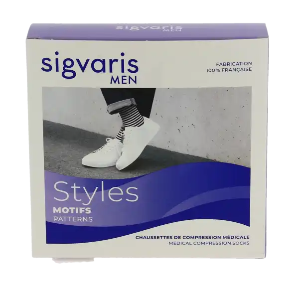 Sigvaris Styles Motifs Mariniere Chaussettes  Homme Classe 2 Marine Blanc Medium Normal