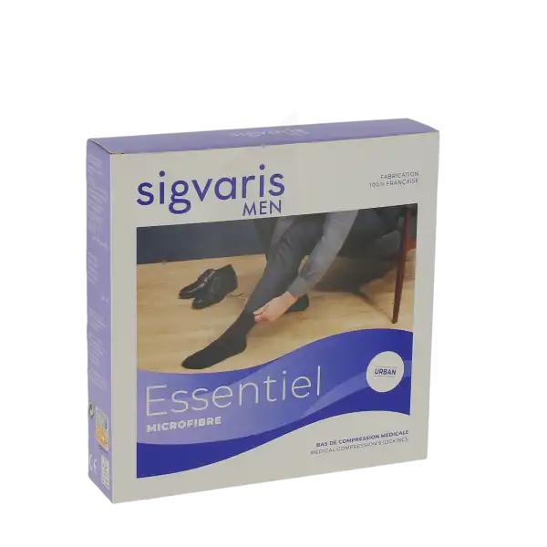 Sigvaris Essentiel Microfibre Bas Auto-fixants  Homme Classe 2 Noir Medium Normal