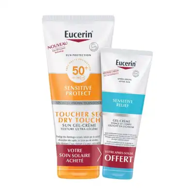 Eucerin Sun Sensitive Protect Spf50+ Gel Crème Corps Toucher Sec Fl/200ml + After Sun Offert à HYÈRES