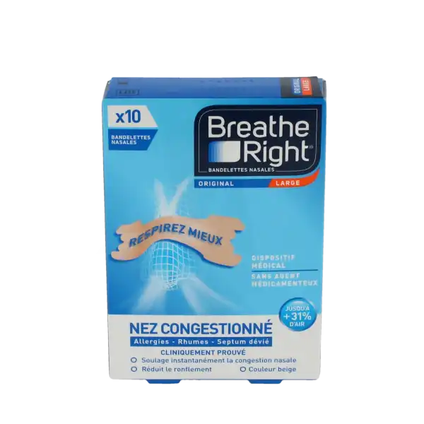 Breathe Right - Bande Nasale Nez Congestionné - Boîte De 10