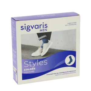 Sigvaris Styles Colors Chaussettes  Homme Classe 2 Bleu Large Long