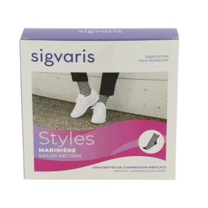 Sigvaris Styles Motifs Mariniere Chaussettes  Femme Classe 2 Marine Blanc Medium Long