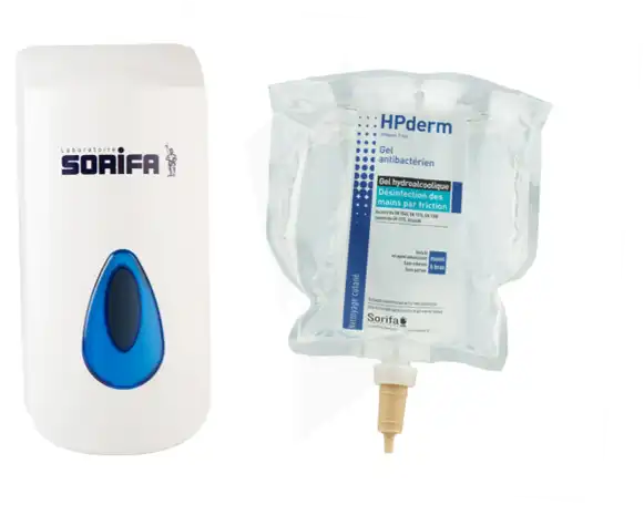 Hpderm® Gel Hydroalcoolique Désinfection Des Mains Par Friction Poche 800ml + 1 Distributeur Mural Soribag