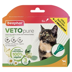 Beaphar Vetopure Pipettes Répulsives Antiparasitaires Pour Chats 6 Pipettes X 1ml