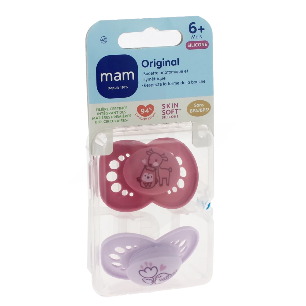 Mam Original Sucette Silicone 6mois+ Nature B/2