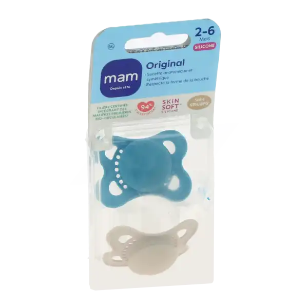MAM ORIGINAL Sucette silicone 2-6 mois tendance Boîte de 2
