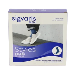 Sigvaris Styles Colors Chaussettes  Homme Classe 2 Bleu Large Normal