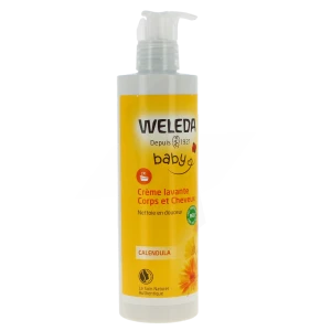 Weleda Crème Lavante Baby Pour Corps Et Cheveux Au Calendula Flacon Pompe De 400 Ml