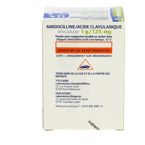 Amoxicilline/acide Clavulanique Biogaran 1 G/125 Mg Adultes, Poudre Pour Suspension Buvable En Sachet-dose (rapport Amoxicilline/acide Clavulanique : 8/1)