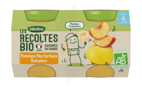 Blédina Les Récoltes Bio Pommes Nectarines Bananes 2 Pots/130g