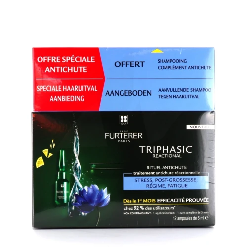Pharmacie Ropars - Parapharmacie René Furterer Triphasic Reactional  Traitement Antichute Réactionnelle 12 Ampoules X 5ml + Shampooing Stimulant  100ml - Auterive
