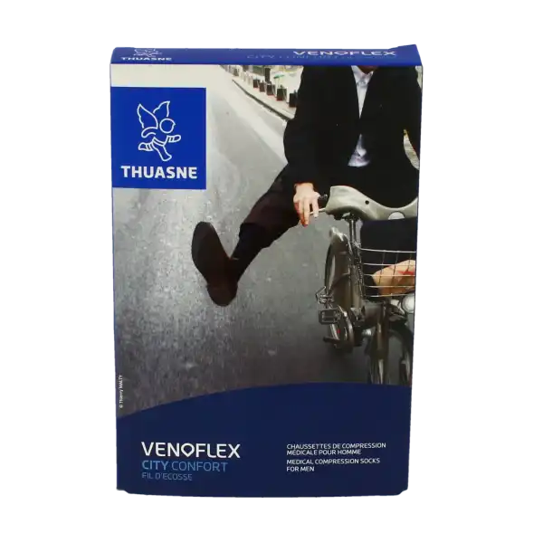 Thuasne Venoflex City 2 Chaussette Fil D'écosse Confort Homme Pied Fermé Noir T4l