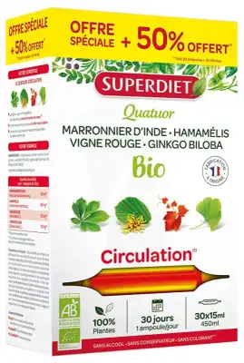 Superdiet Quatuor Bio Solution Buvable Circulation 30 Ampoules/15ml à Bordeaux
