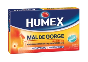 Humex Mal De Gorge Lidocaine/alcool Dichlorobenzylique/amylmetacresol 2 Mg/1,2 Mg/0,6 Mg Menthe, Pastille