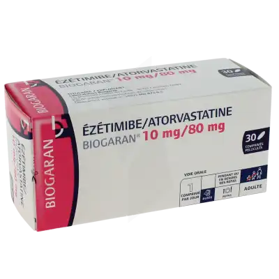 EZETIMIBE/ATORVASTATINE BIOGARAN 10 mg/80 mg Cpr pell Plq/30