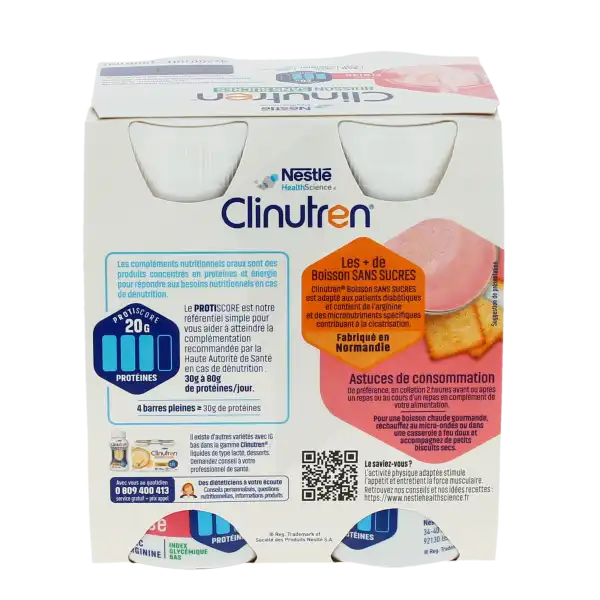 Clinutren Boisson Sans Sucre Nutriment Fraise 4 Bouteilles/200ml