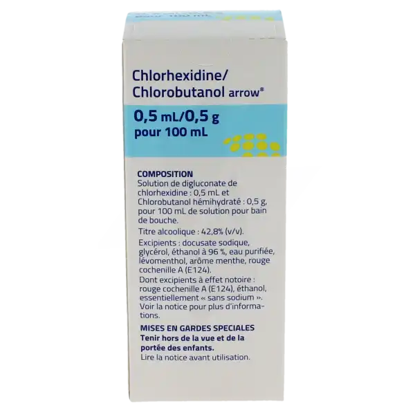 Chlorhexidine/chlorobutanol Arrow 0,5 Ml/0,5 G Pour 100 Ml, Solution Pour Bain De Bouche En Flacon