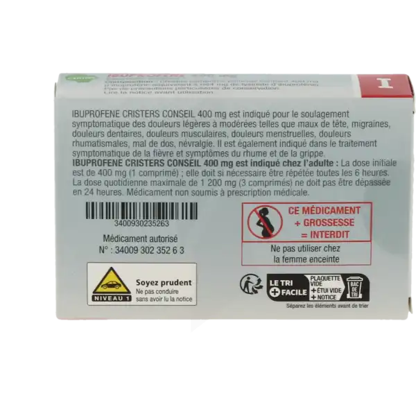 Ibuprofene Cristers Conseil 400 Mg, Comprimé Pelliculé