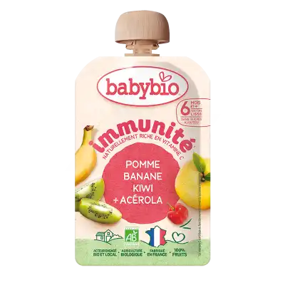 Babybio Aliment Infant Pomme Banane Kiwi Acérola Immunité Gourde/100g à PRUNELLI-DI-FIUMORBO