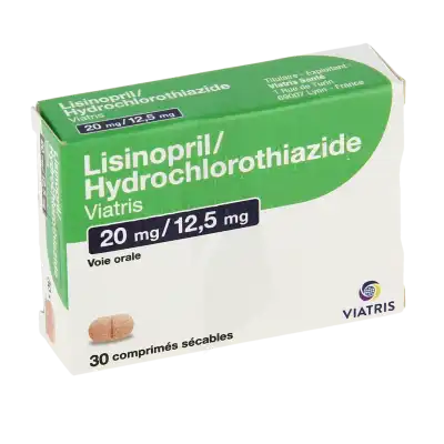 Lisinopril/hydrochlorothiazide Viatris 20mg/12,5mg, Comprimé Sécable à Nice