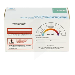 Metformine Teva 850 Mg, Comprimé Pelliculé