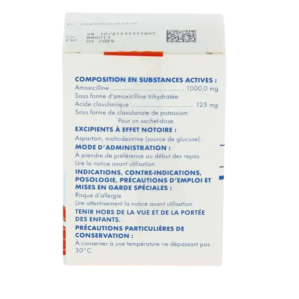 Amoxicilline/acide Clavulanique Sandoz 1 G/125 Mg Adultes, Poudre Pour Suspension Buvable En Sachet-dose (rapport Amoxicilline/acide Clavulanique : 8/1)