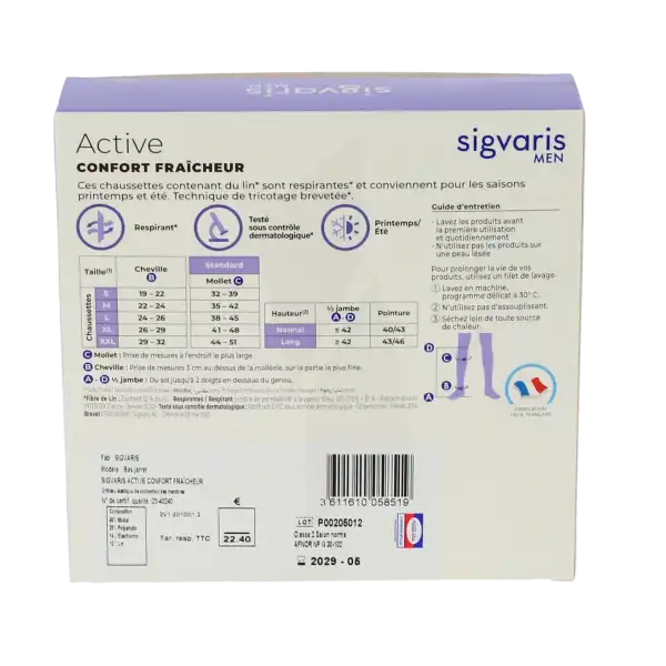 Sigvaris Active Confort FraÎcheur Chaussettes  Homme Classe 2 Écru Medium Normal