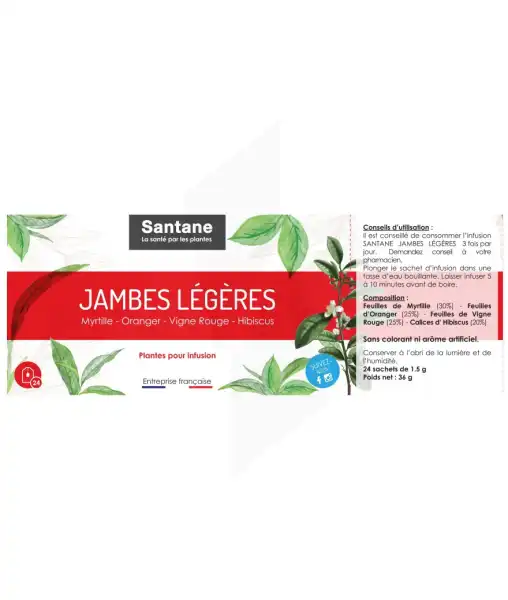 Santane Jambes Légères Infusions En Sachets Doses 24 Sachets