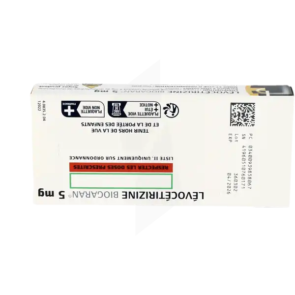 Levocetirizine Biogaran 5 Mg, Comprimé Pelliculé