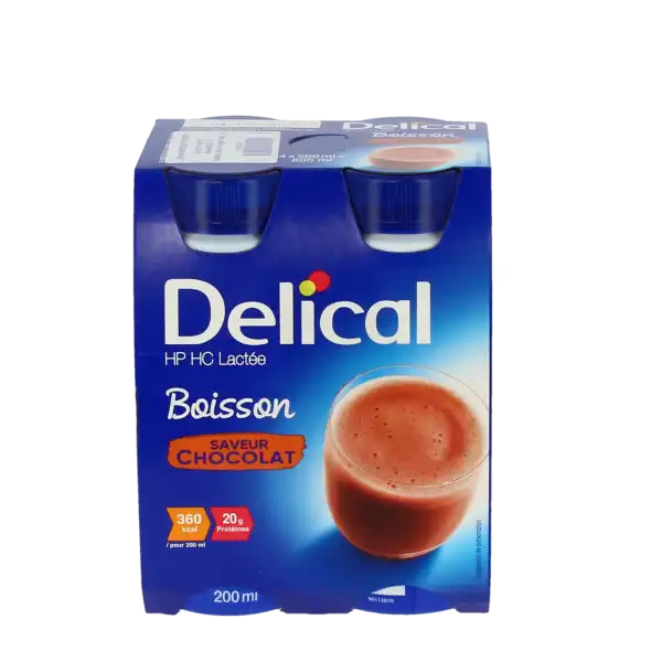 Delical Boisson Hp Hc Lactée Nutriment Chocolat 4 Bouteilles/200ml