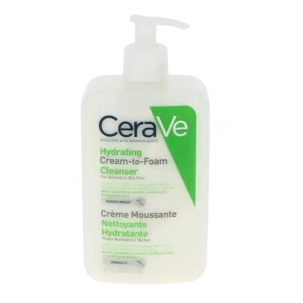 Cerave Crème Moussante Nettoyante Hydratante Visage Pour Les Peaux Normales à Sèches Flacon Pompe/473ml