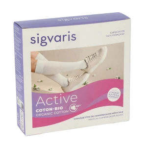 Sigvaris Active Coton Bio 55% Chaussette Classe 2 Femme Beige Normal S