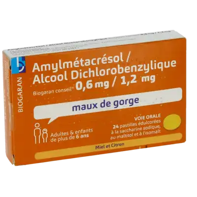 Amylmetacresol/alcool Dichlorobenzylique Biogaran Conseil 0,6 Mg/1,2 Mg Miel Et Citron, Pastille édulcorée à La Saccharine Sodique, Au Maltitol Et à L'isomalt à Beauzelle